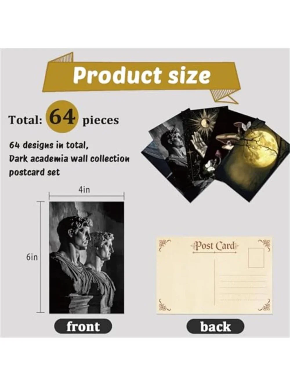 64 Pcs Moody Dark Academia Decor Vintage Postcards, Grunge Room Decor Gothic